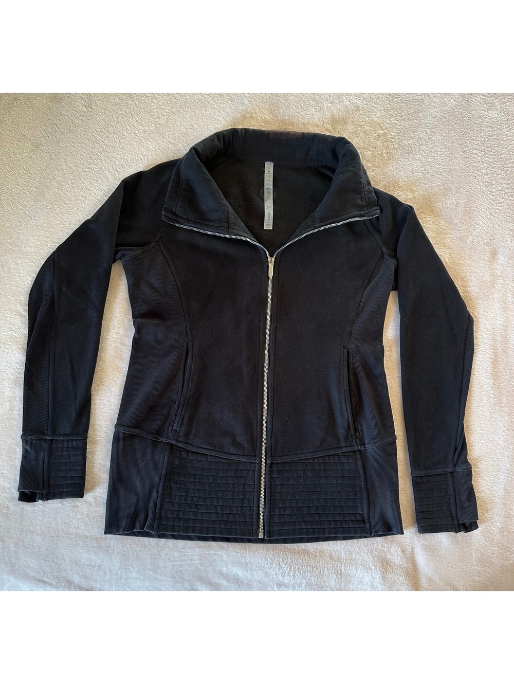 Lululemon Radiant Jacket II Black Cotton Fleece Full Zip Quilted Size 12
